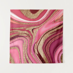 Tapiz Mármol líquido rosa abstracto con oro purpurina