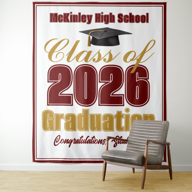 Tapiz Maroon Gold Class of 2026 Graduation Photo Booth (In situ)