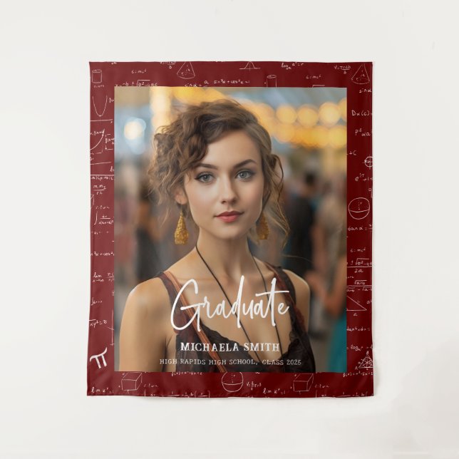 Tapiz Maroon Math Handwritten Script Photo Graduation  (Anverso)