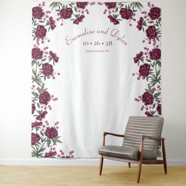 Tapiz Maroon Rose Wedding Photo Backdrop (In situ)