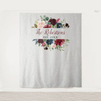 Tapiz Marsala y personalizado nupcial floral de la boda