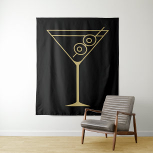 Tapiz Martini de aceituna dorado modernista de mediados 