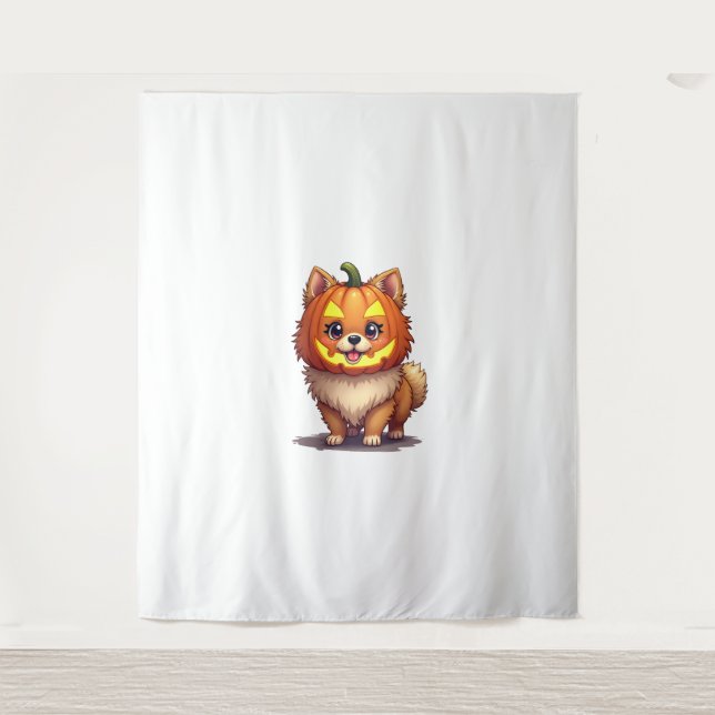 Tapiz Máscara de calabaza Perro Pomeraniano (Anverso)