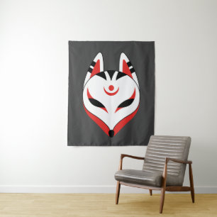 Tapiz Máscara de zorro kitsune japonesa sobre gris oscur