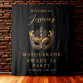 Tapiz Masquerade Black Gold Sweet 16 Birthday Welcome