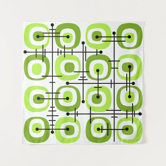 Tapiz MCM Chartreuse de patrón abstracto de medio siglo (Anverso)