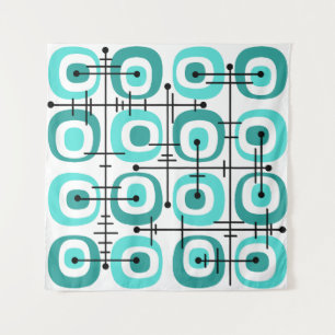 Tapiz MCM Modelo abstracto de medio siglo Turquesa