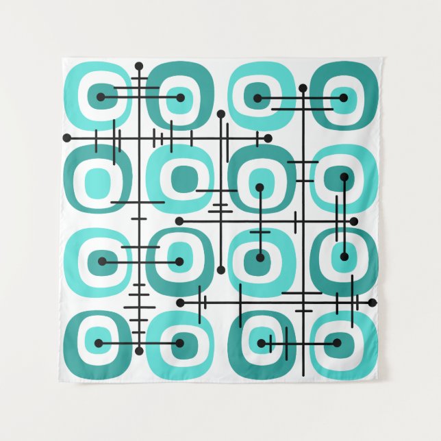 Tapiz MCM Modelo abstracto de medio siglo Turquesa (Anverso)