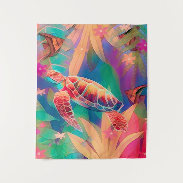 Tapiz Mediana escena de fantasía de tortuga marina (Anverso)