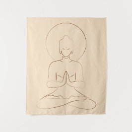 Tapiz Meditation Black outline silhouette human.