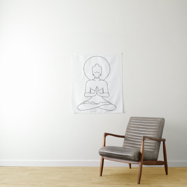 Tapiz Meditation Black outline silhouette human. (In situ)