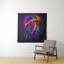 Medusa de neón vibrante con tentáculos eléctricos