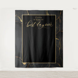Tapiz Mejor Día de la Boda de Mármol Negro Telón de Fond