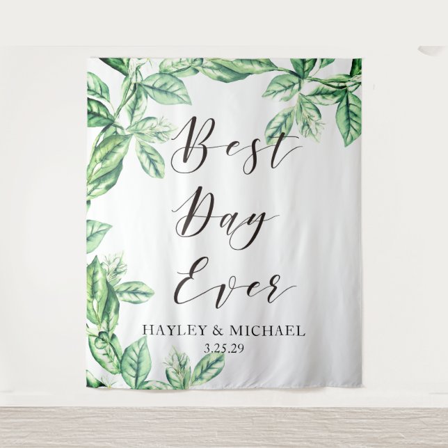 Tapiz Mejor Día de Todos Fondo de Fotos de Boda con Vege (Anverso)