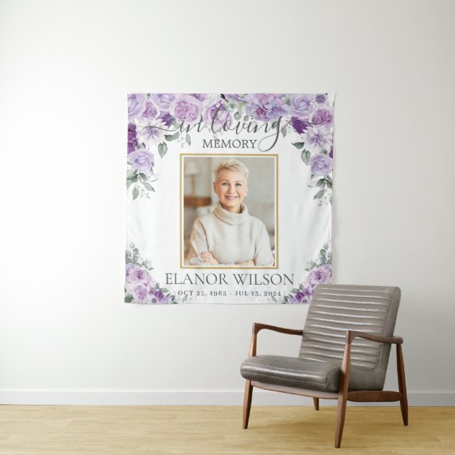 Tapiz Memorial funerario Purple Lilac Floral Foto (In situ)