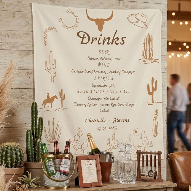 Tapiz menú de bar de boda boho occidental, bebida de bod (Subido por el creador)