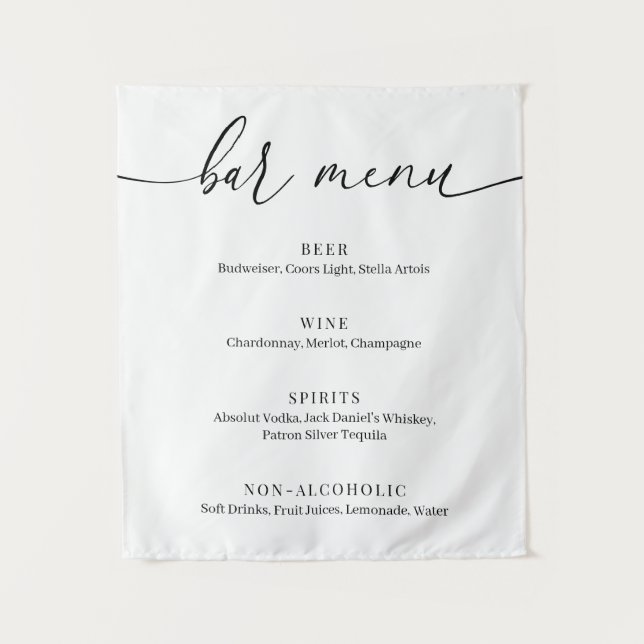 Tapiz Menú de Bar de Boda Elegante Moderno (Anverso)