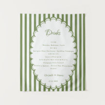 Menú de barra de boda con franja verde oliva, bebi