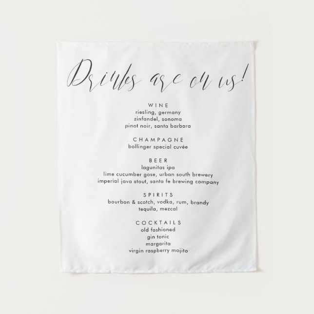Tapiz Menú de Bebidas de Caligrafía Moderna para Bodas (Anverso)