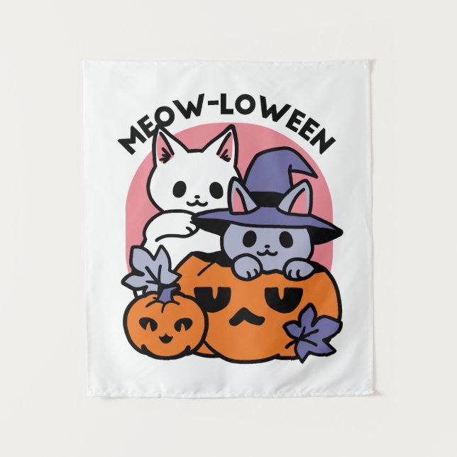 Tapiz Meow-Loween - Diseño de felinos Halloween (Anverso)