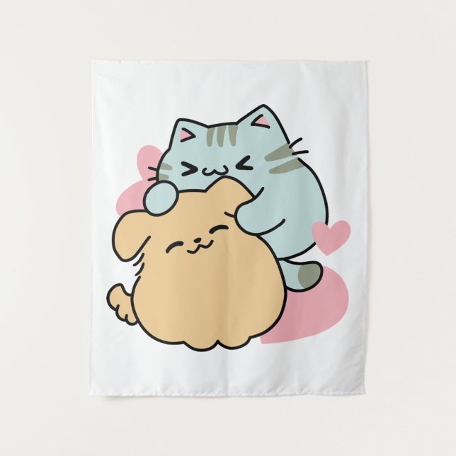 Tapiz Meow & Woof Perfect Together: Gato y perro delicio (Anverso)