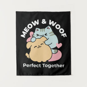 Tapiz Meow & Woof Perfect Together: Gato y perro delicio