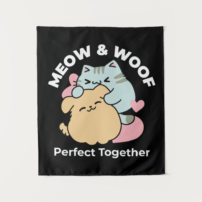 Tapiz Meow & Woof Perfect Together: Gato y perro delicio (Anverso)