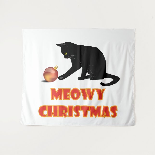 Tapiz Meowy Navidades Funny Cat (Anverso (horizontal))