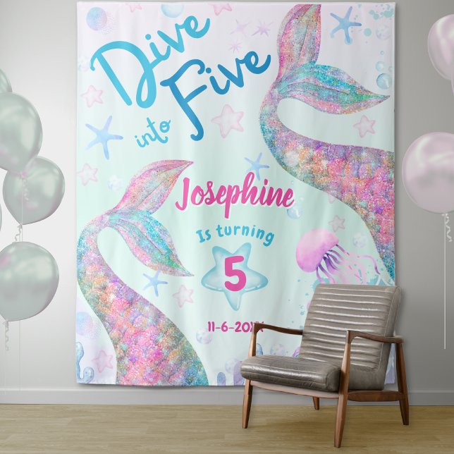 Tapiz Mermaid dive into five 5th birthday welcome large (Subido por el creador)