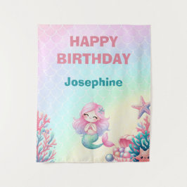 Tapiz Mermaid Tail Teal Pink Girly Birthday
