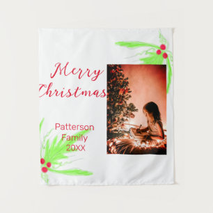 Tapiz Merry Bright Navidades agregan nombre de familia a