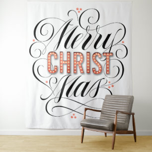 Tapiz Merry CHRISTmas caligrafía de Rótulo de marquesina