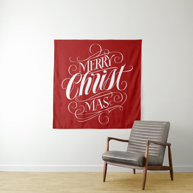 Tapiz Merry CHRISTmas caligrafía religiosa Script rojo (In situ)