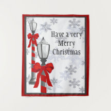 Merry Christmas Lamp Post Tapestry