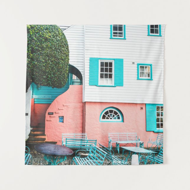 Tapiz MESA verde azulada Y GRIS Y BENCH JUNTO A BLANCO Y (Anverso)