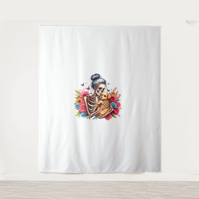 Tapiz Messy Bun Skeleton Cute cachorro Perros Amantes de (Anverso)