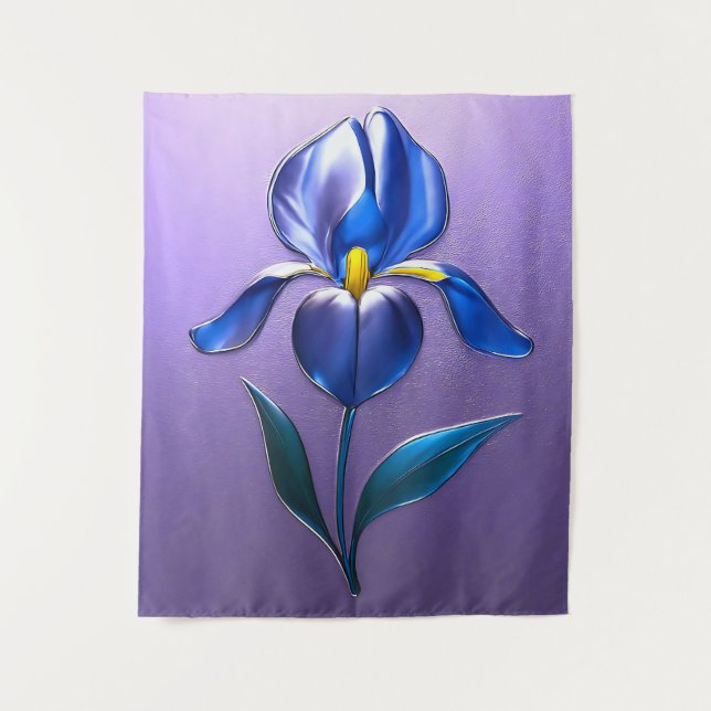 Tapiz Metallisch Glänzende Blaue Irisblüte mit Text (Anverso)