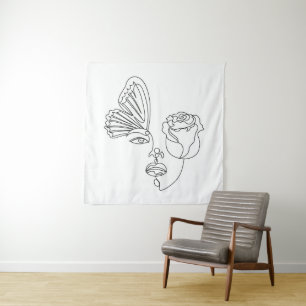 Tapiz Metamorfosis – Arte de línea abstracta de mariposa