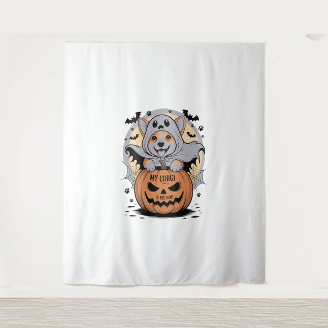 Tapiz Mi Corgi es mi Boo Halloween (Anverso)