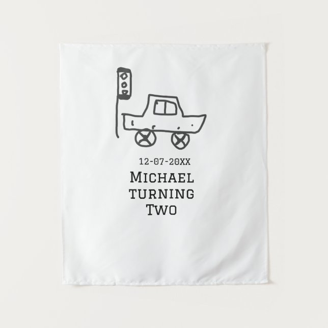 Tapiz Michael turning two birthday toy car traffic light (Anverso)