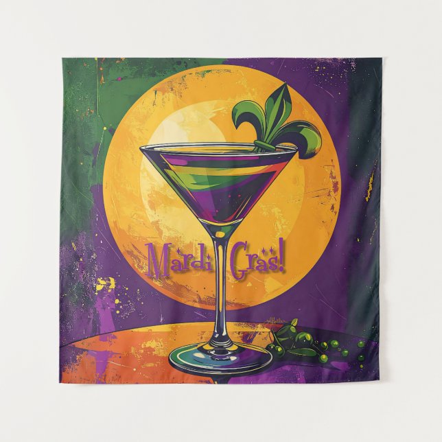 Tapiz Mid Century Mardi Gras Sunset Fleur De Lis Martini (Anverso)
