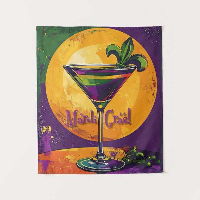 Tapiz Mid Century Mardi Gras Sunset Fleur De Lis Martini (Anverso)