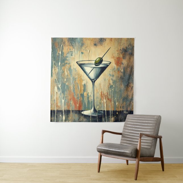 Tapiz Mid Century Mixed Media Martini Art (In situ)