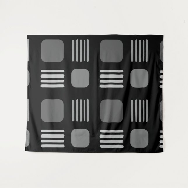Tapiz Mid-Century Modern Squares Lines Dark Gray (Anverso (horizontal))