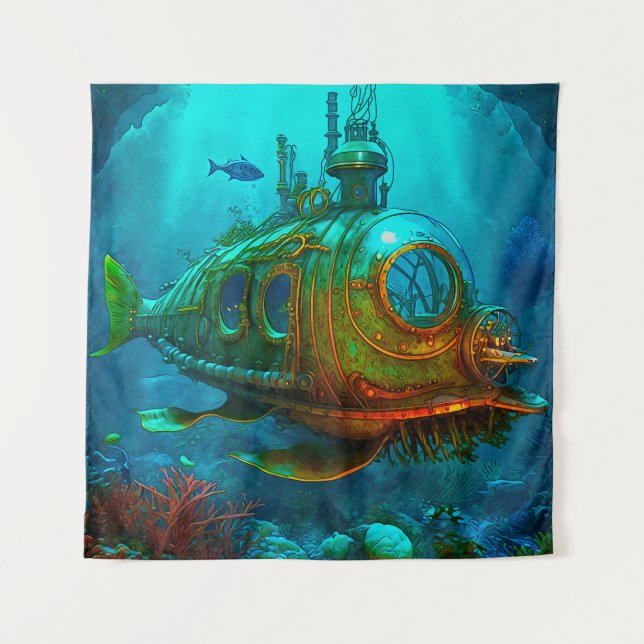 Tapiz Miles Under the Sea Art Ilustracion Steampunk (Anverso)