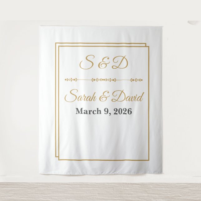 Tapiz Mimimalist Gold Border Wedding Banner (Anverso)