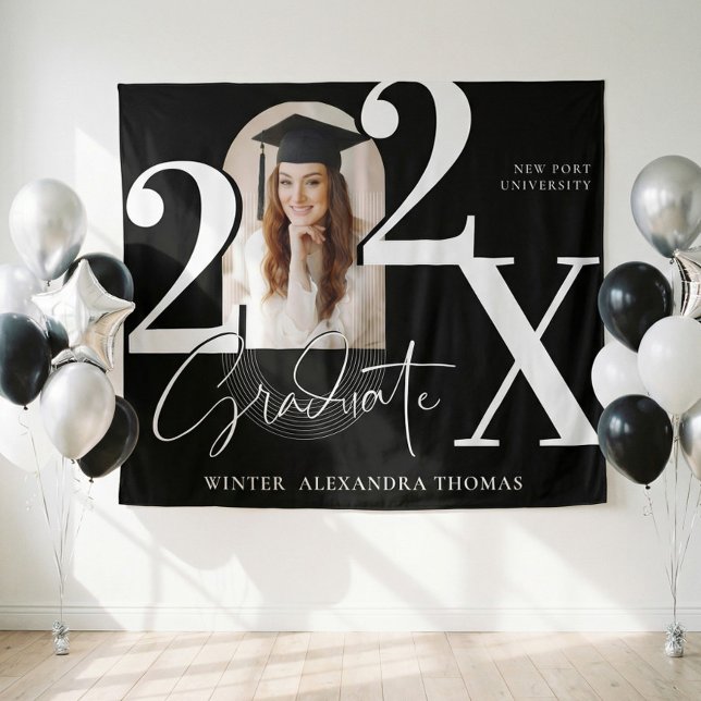 Tapiz Minimal Bold Year Arch Grad Photo Graduation Black (Minimal Bold Year Arch Grad Photo Graduation Black Tapestry)