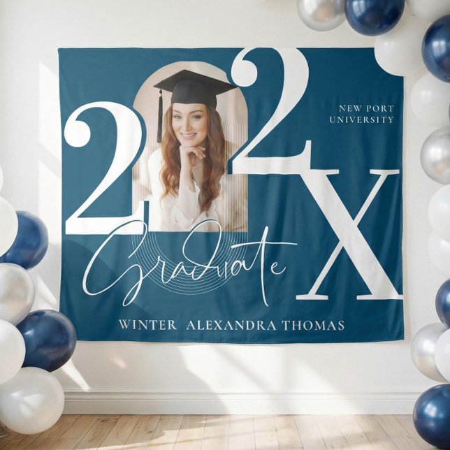 Tapiz Minimal Bold Year Arch Grad Photo Graduation Blue (Minimal Bold Year Arch Grad Photo Graduation Blue Tapestry)