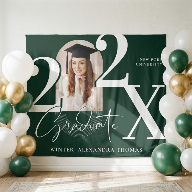 Tapiz Minimal Bold Year Arch Grad Photo Graduation Green (Minimal Bold Year Arch Grad Photo Graduation Green Tapestry)