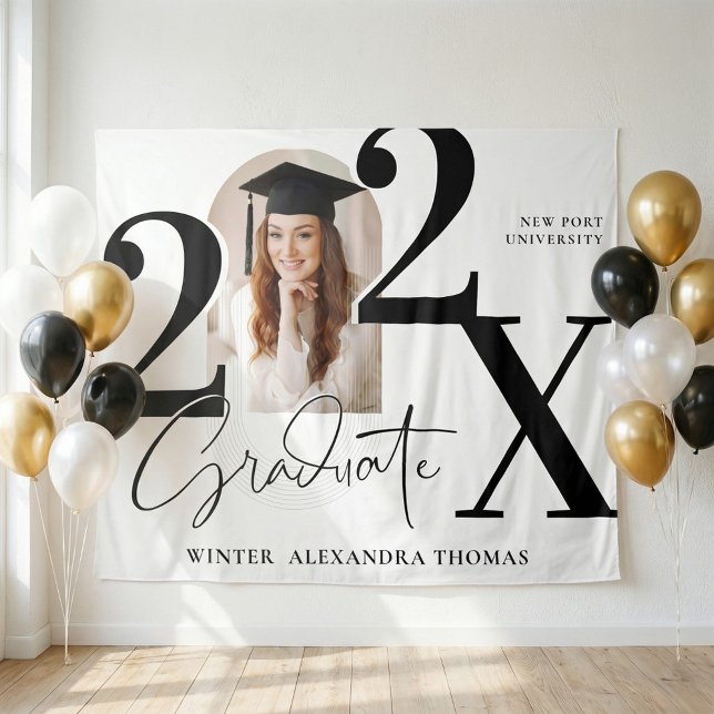 Tapiz Minimal Bold Year Arch Grad Photo Graduation White (Minimal Bold Year Arch Grad Photo Graduation White Tapestry)